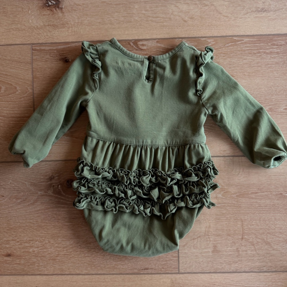 Ruffle Butts Green Ruffled Baby Bubble Onesie